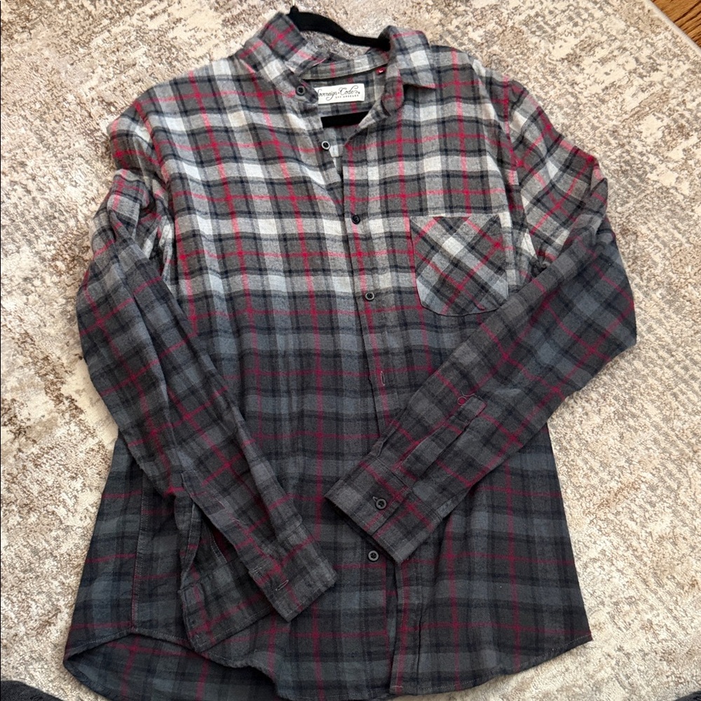 Sovereign Code Gray and Red Plaid Button-Down Shi… - image 1